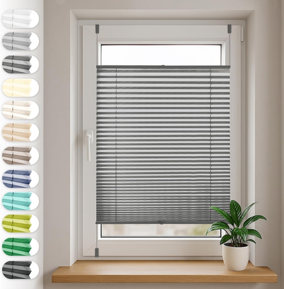 Sonello Plissee Klemmfix ohne Bohren 90x200 cm Anthrazit Faltrollo Plisseerollo Jalousie für Tür & Fenster Blickdicht Sichtschutz Sonnenschutz Fertifplissee Rollo Bild 1