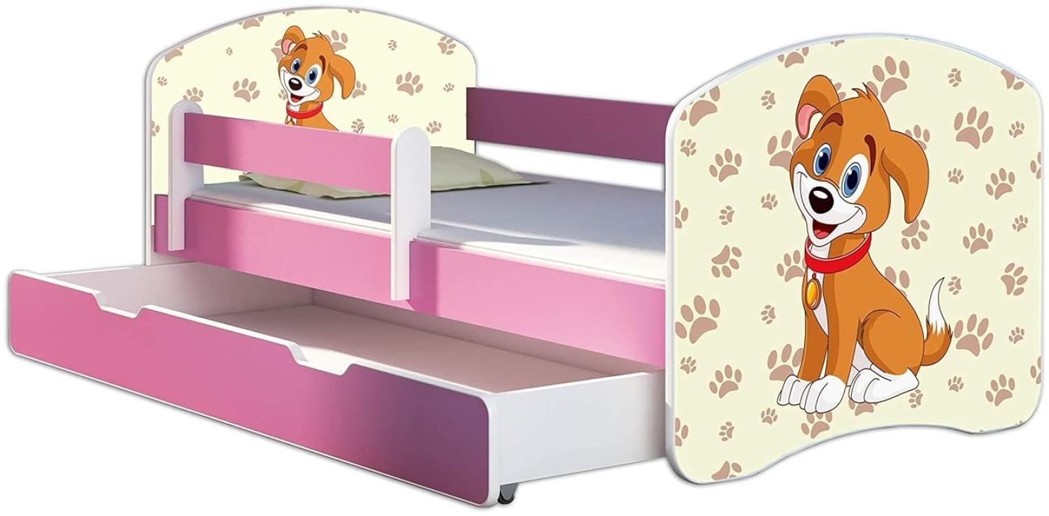 Kinderbett Jugendbett mit einer Schublade und Matratze Rausfallschutz Rosa 70x140 80x160 80x180 ACMA II (11 Welpe, 80x160 cm mit Bettkasten) Bild 1