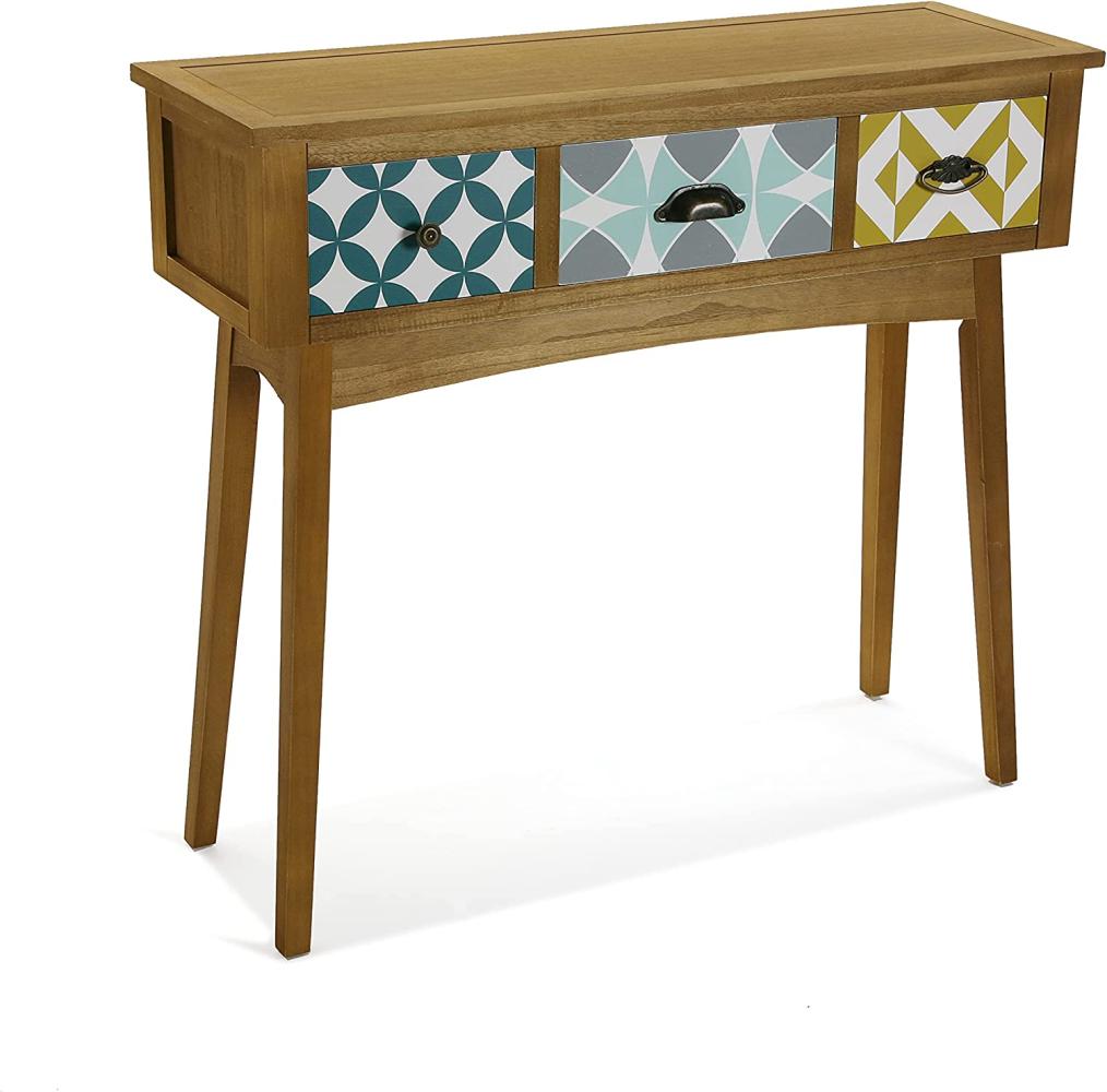 Versa Aqua Karlsen Schmales Möbelstück für den Eingangsbereich oder Flur, Moderner Konsolentisch, mit 3 Schubladen, Maßnahmen (H x L x B) 80,5 x 30 x 90 cm, Holz, Farbe: Gelb Bild 1