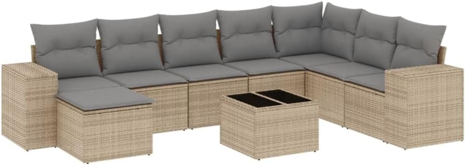 vidaXL 9-tlg. Garten-Sofagarnitur mit Kissen Beige Poly Rattan 3255306 Bild 1