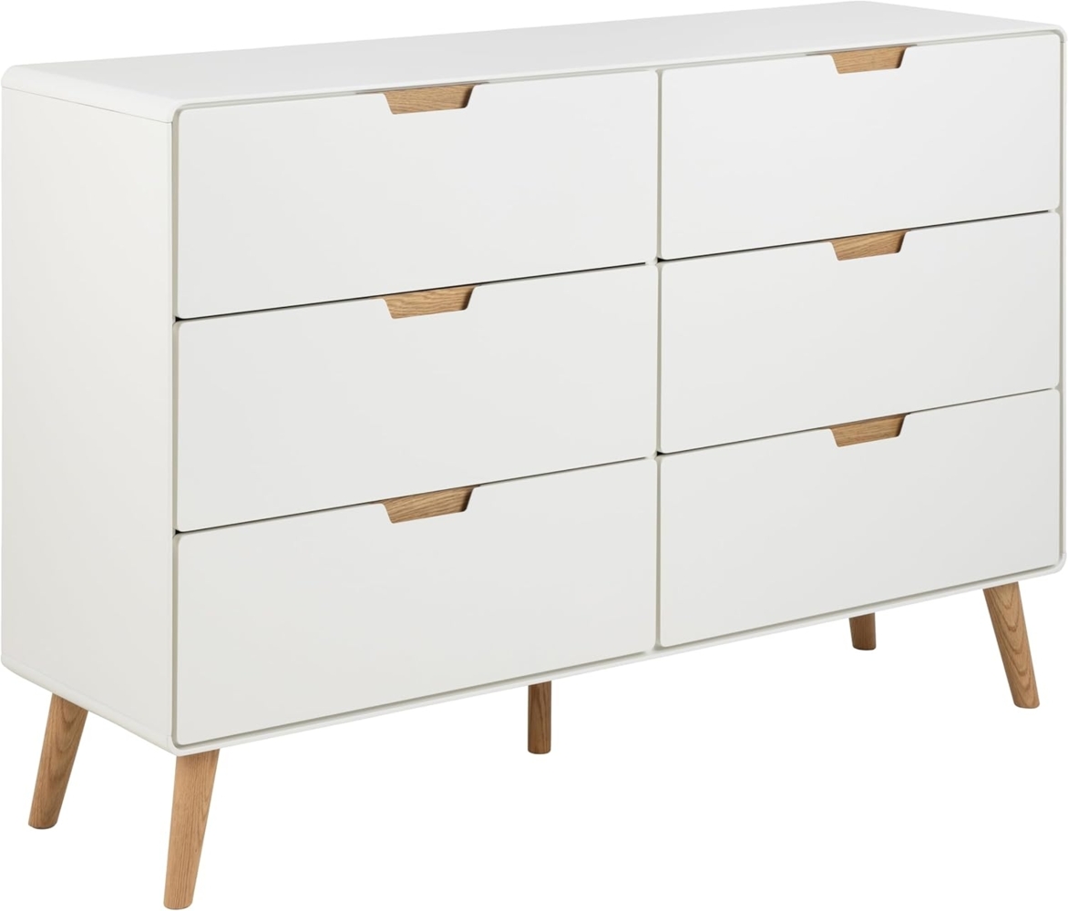 AC Design Furniture Rasmus Kommode, Top, Korpus und 6 Schubladen Weiss UV lackiert MDF, Gestell NC lackiert Eiche mit Soft Close, 135 x 40 x 90 cm, Weiß Bild 1