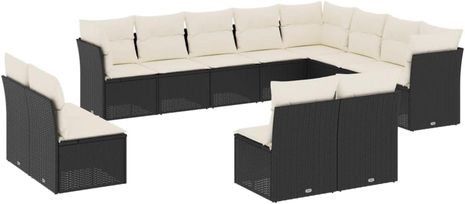 vidaXL 12-tlg. Garten-Sofagarnitur mit Kissen Schwarz Poly Rattan 3218466 Bild 1