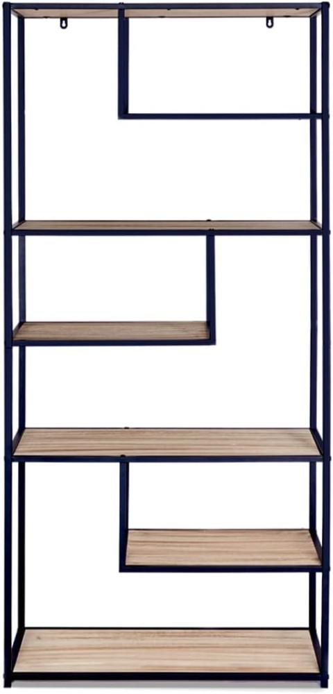 LIFA LIVING Modernes Bücherregal aus Holz und Metall für den Innenbereich, Schwarze Vitrine mit 7 offenen Fächern, Bücherregal im Industrie Design, 82 x 34 x 175 cm Bild 1