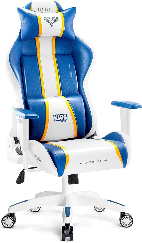 Diablo X-One 2. 0 Gaming Stuhl für Kinder Gamer Chair Bürostuhl Schreibtischstuhl Verstellbare Armlehnen Ergonomisches Design Nacken/-Lendenkissen Wippfunktion Aqua Blue Kids (S) Bild 1