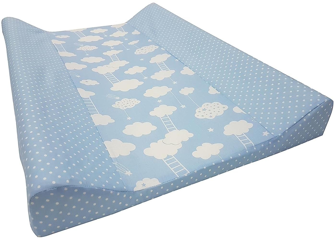 Babymajawelt® Wickeltischauflage 50x70 cm - 2 Keil Mulde inkl. Baumwollbezug ver. Designs, Folienwickelauflage Phthalatfrei, inkl. abnehmbaren Baumwollbezug, Maschinenwaschbar (BiG Dream blau) Bild 1