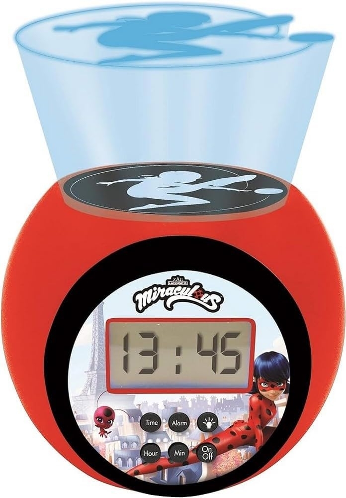 Lexibook RL977MI Tales of Ladybug & Cat Noir Projector-Wecker Miraculous mit Schlummerfunktion und Weckfunktion, Nachtlicht mit Timer, LCD-Bildschirm, Batteriebetrieb, Rot/Schwarz Bild 1