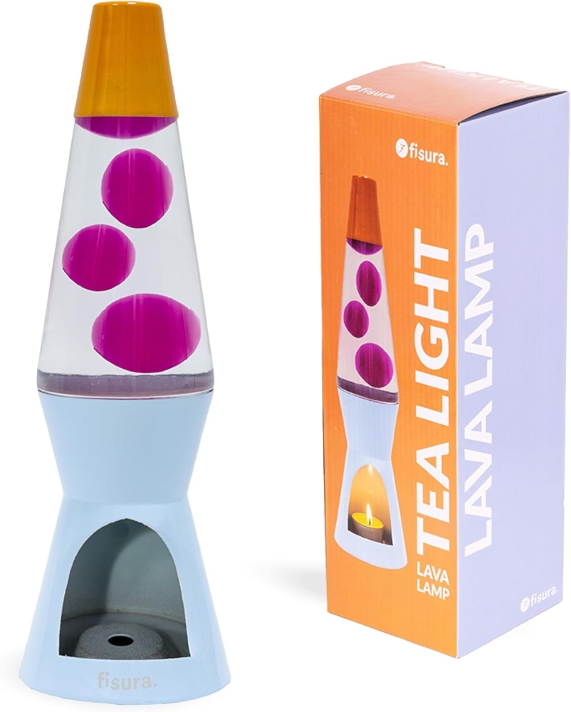 FISURA – Lavalampe mit Kerze, blau und orange, ohne Strom. Umweltfreundliche Dekoration mit einzigartigem Design. Originelles Geschenk. Maße: 29x8,5 cm (Kerze nicht enthalten). Bild 1