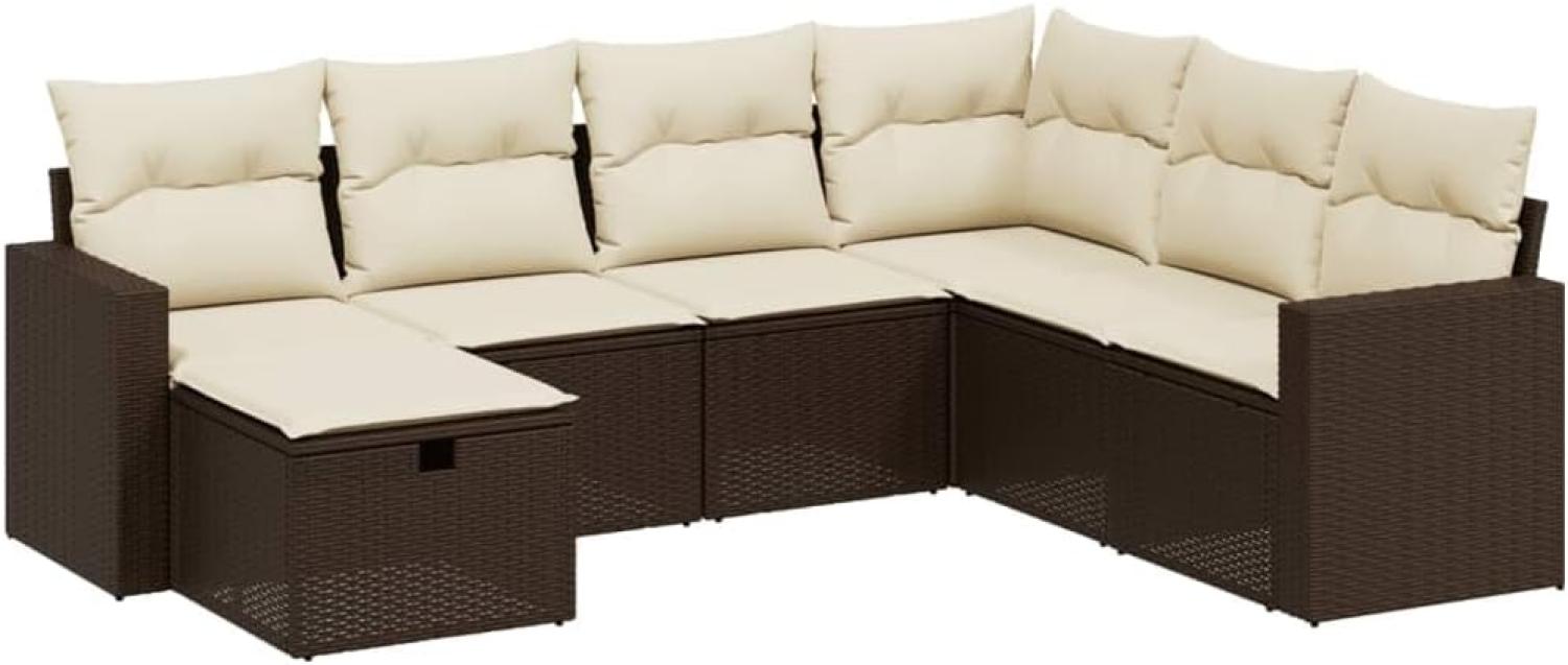 vidaXL 7-tlg. Garten-Sofagarnitur mit Kissen Braun Poly Rattan 3263529 Bild 1