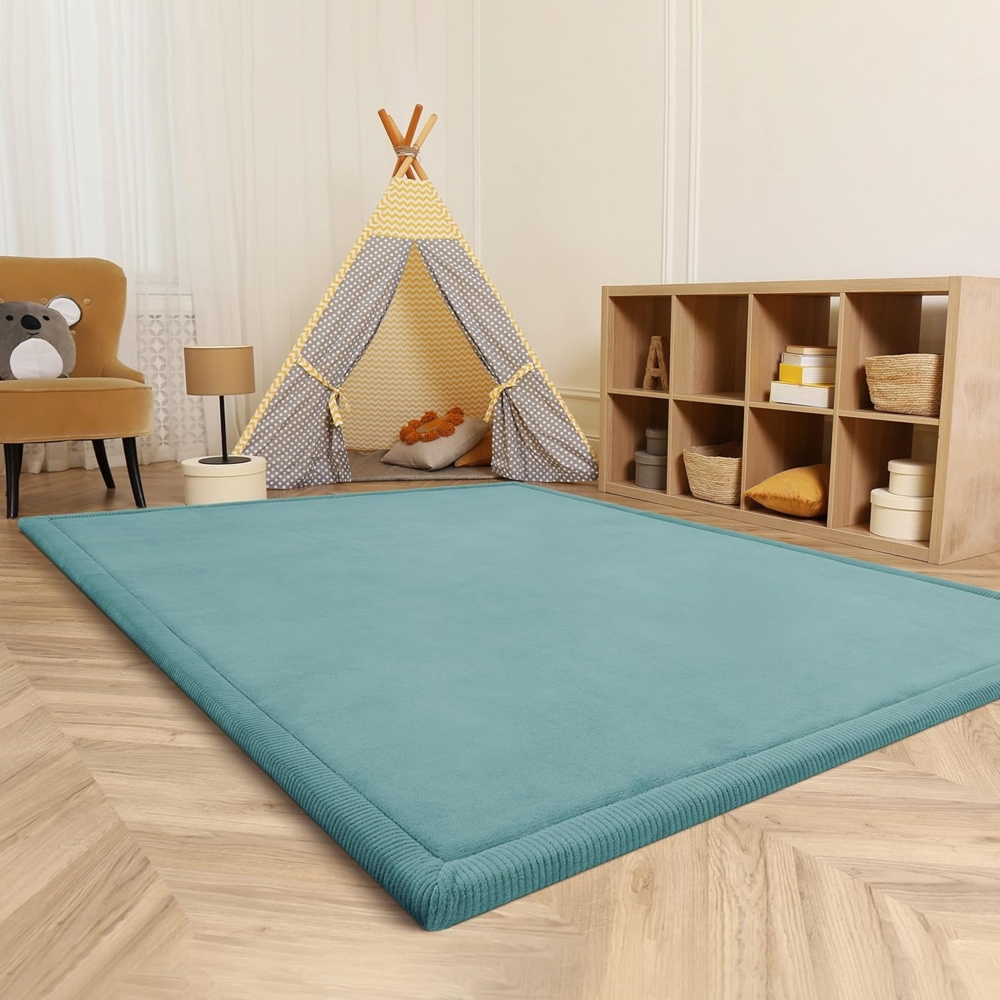 Paco Home Teppich Kinderzimmer Kinderteppich Baby Spielteppich Krabbeldecke Krabbelmatte Weich rutschfest Jungen Mädchen Deko, Grösse:200 cm Rund, Farbe:Blau Bild 1