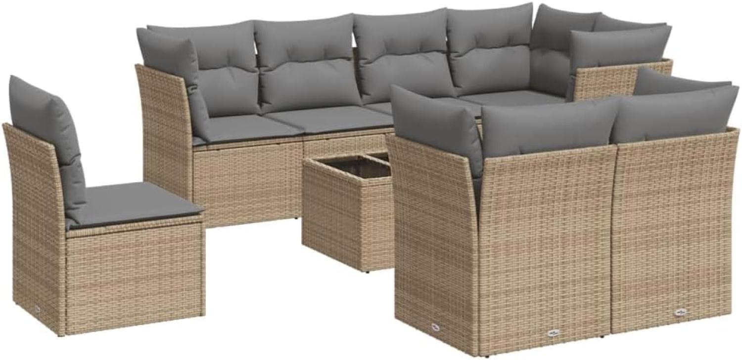 vidaXL 9-tlg. Garten-Sofagarnitur mit Kissen Beige Poly Rattan 3249778 Bild 1