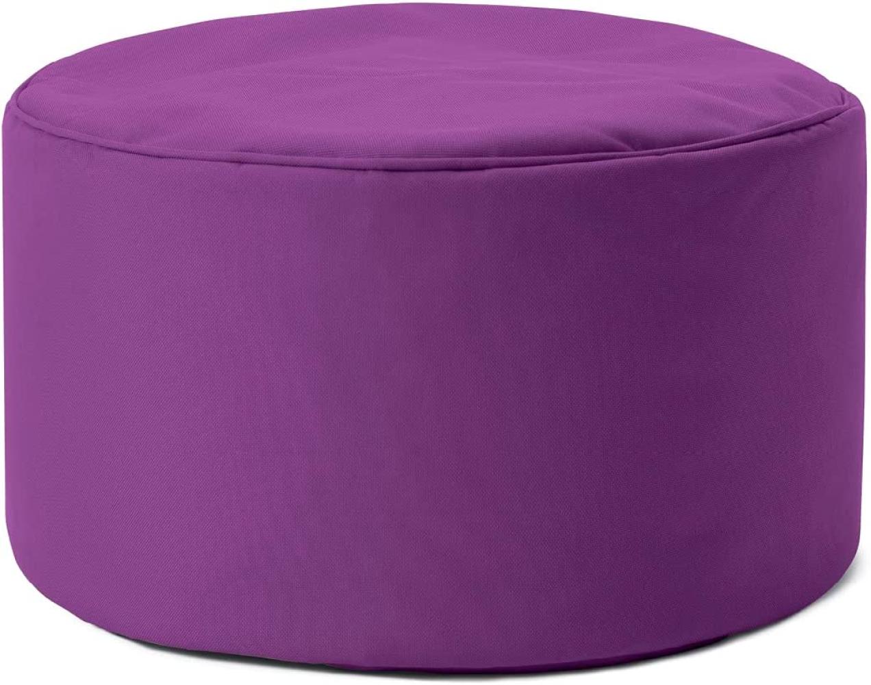 Lumaland Indoor Outdoor Sitzhocker 25 x 45 cm - Runder Sitzpouf, Sitzsack Bodenkissen, Rundhocker, Bean Bag Pouf - Wasserabweisend - Pflegeleicht - ideal für Kinder und Erwachsene - Lila Bild 1