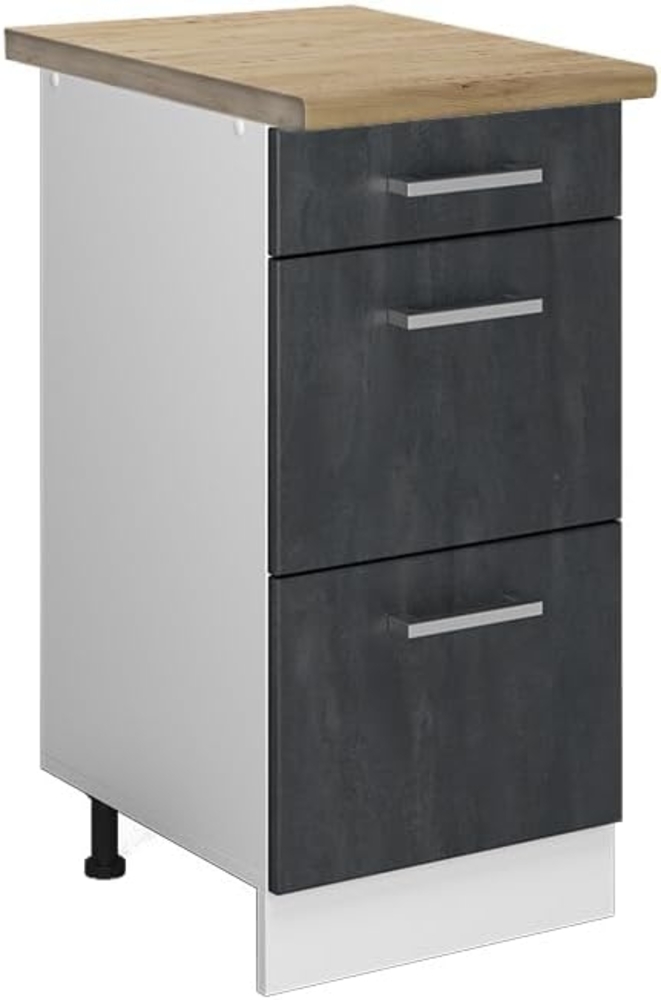 Vicco Küchenunterschrank R-Line, Schwarz Beton/Weiß, 40 cm AP Eiche Bild 1