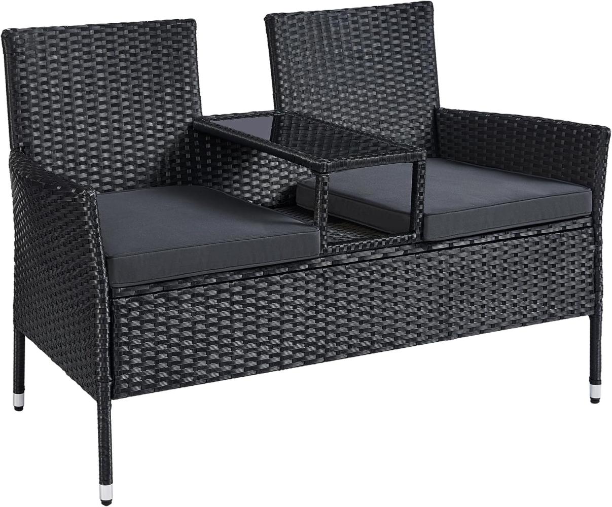 Songmics Gartenmöbel, Balkonmöbel aus PE-Polyrattan, Gartenbank, mit Tisch, Sofa, Terrassenmöbel, Outdoor, mit Kissen, für Terrasse, Garten, Balkon, schwarz-dunkelgrau GGF022B01 Bild 1