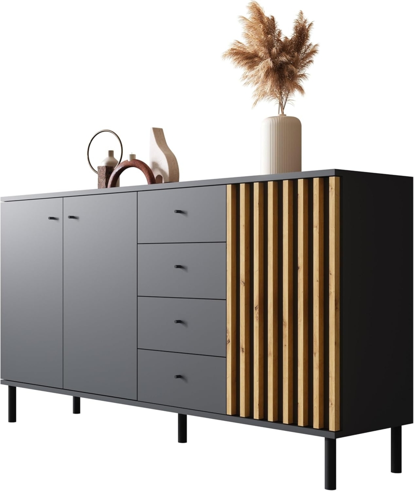 Newroom Sideboard Ebono, Anthrazit Sideboard Modern Wandpaneel Vintage Highboard Anrichte Bild 1