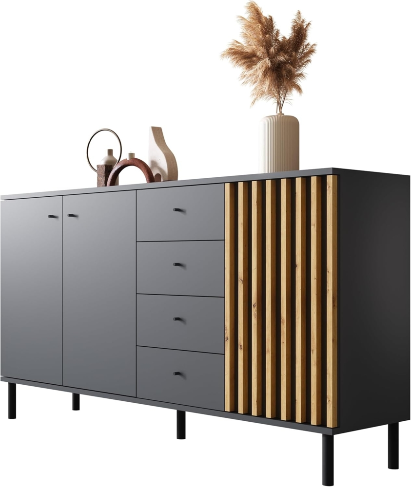 Newroom Sideboard Ebono, Anthrazit Sideboard Modern Wandpaneel Vintage Highboard Anrichte Bild 1