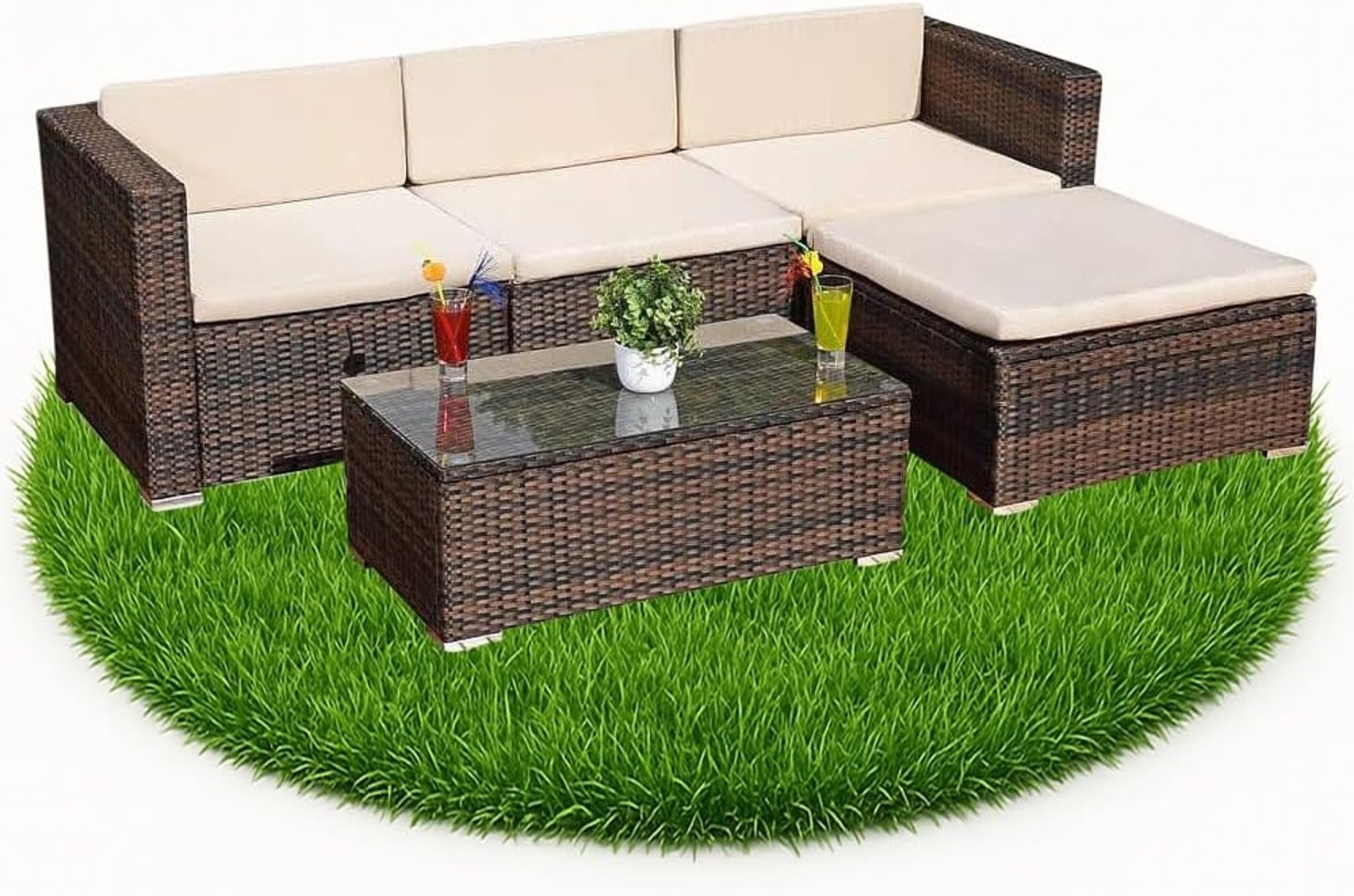 Melko Gartenlounge-Set Gartengarnitur Lounge Polyrattan 5tlg. Sitzgruppe Gartenset, (Set), Schraub-Ausgleich-Standfüße Bild 1