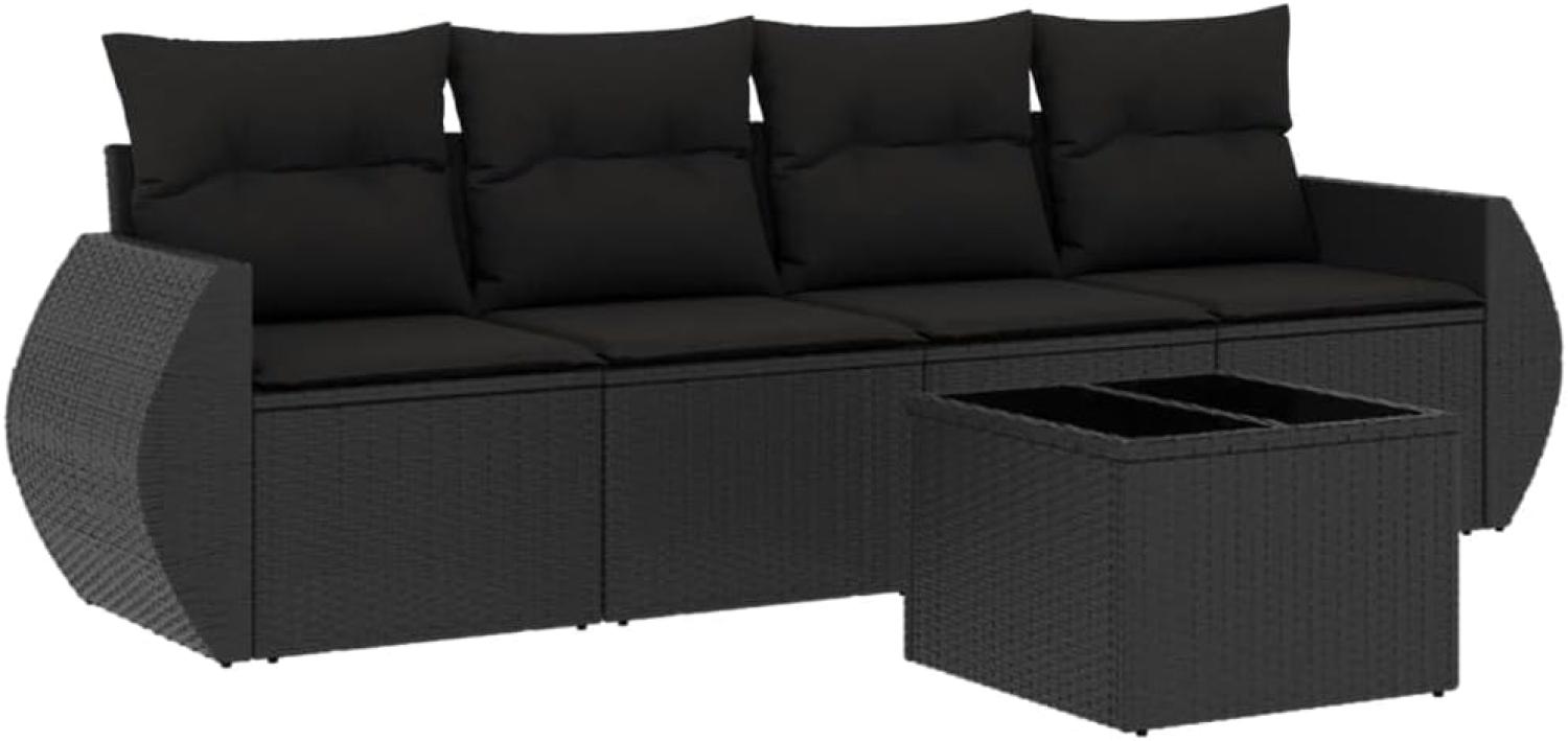 vidaXL 5-tlg. Garten-Sofagarnitur mit Kissen Schwarz Poly Rattan 3221084 Bild 1