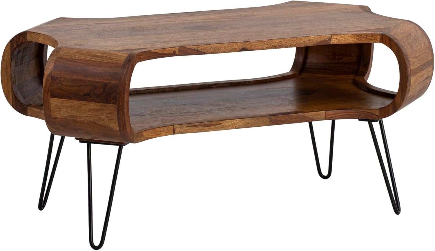 FINEBUY Couchtisch FB107053 (100 cm Sofatisch Massivholz, Haarnadelbeine Modern), Wohnzimmertisch Rechteckig, Kaffeetisch Stauraum Bild 1