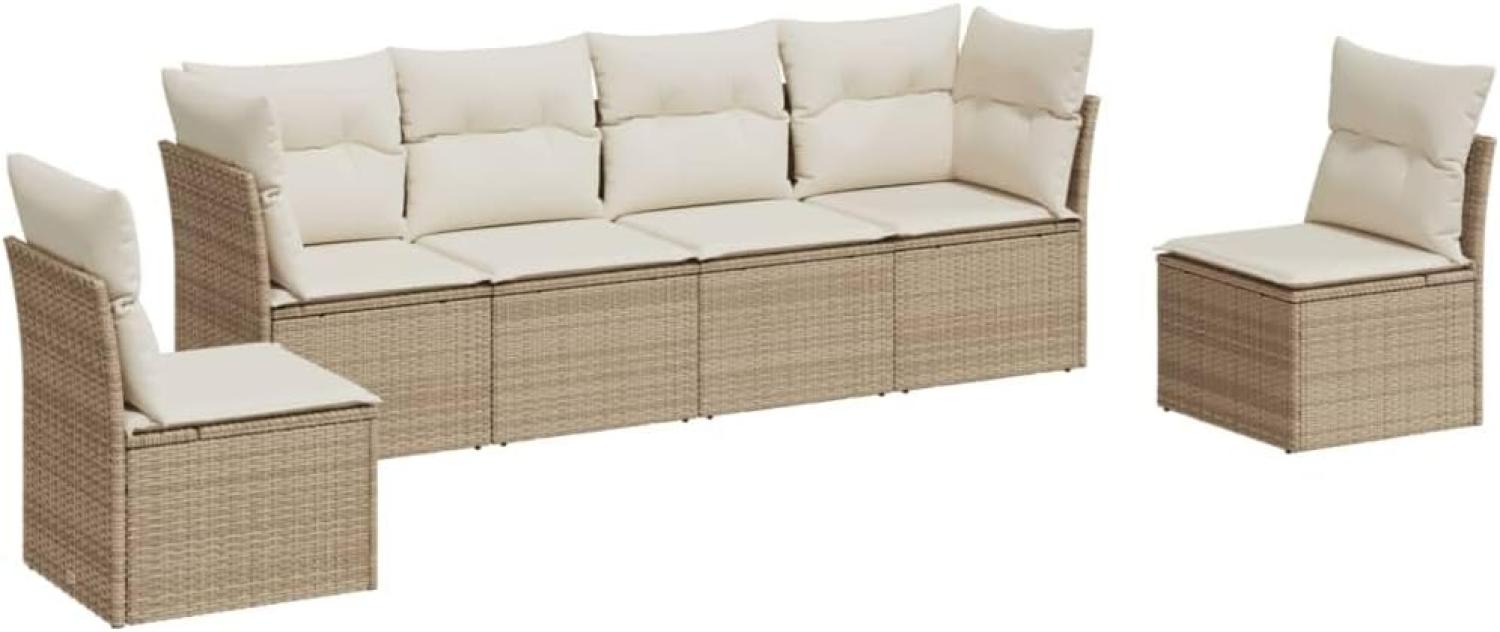 vidaXL 6-tlg. Garten-Sofagarnitur mit Kissen Beige Poly Rattan 3217368 Bild 1