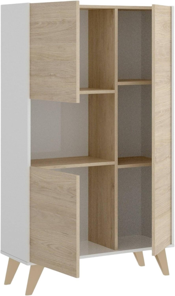 Dmora Boario Sideboard, Hochbuffet, Moderne Anrichte für Wohnzimmer mit 3 Türen, 81 x 43 x 135 cm, Eiche und Weiß Bild 1