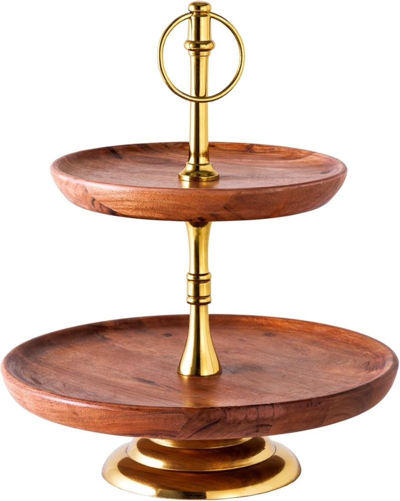 riess-ambiente Dekoetagere PURE NATURE 35cm natur / gold (Einzelartikel, 1 St), Wohnzimmer · Massivholz · Metall · 2-stöckig · Obst-Platte · Deko Bild 1