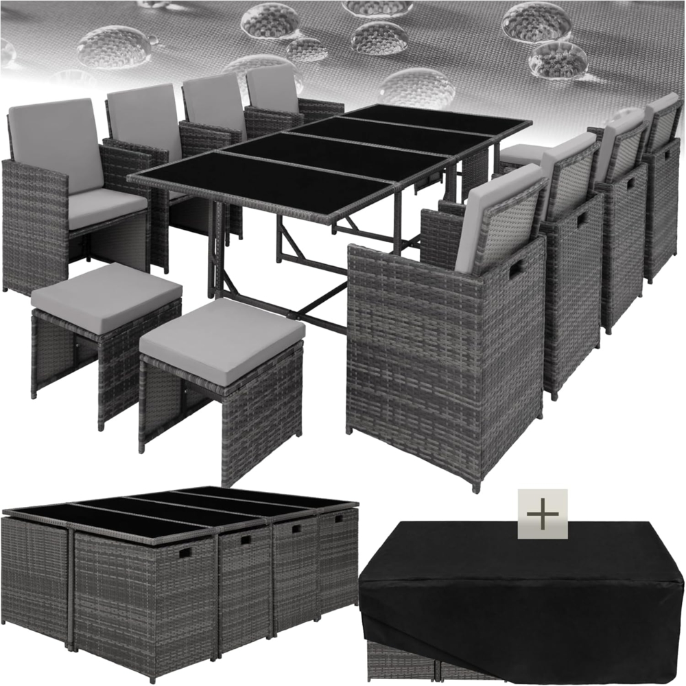 tectake Sitzgruppe Rattan Sitzgruppe, (Set, 12-tlg), für 8 bis 12 Personen Bild 1