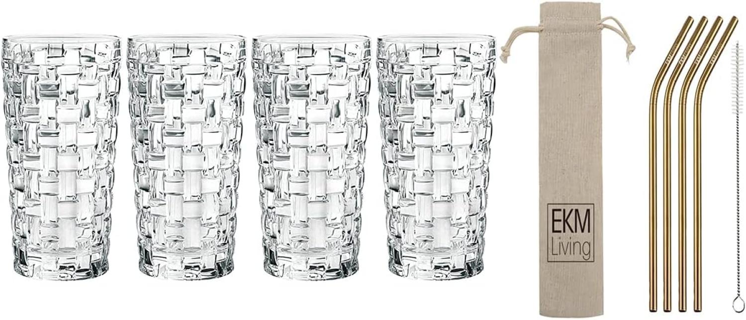 Spiegelau & Nachtmann, 4-teiliges Longdrink-Set, Kristallglas, 395 ml, Bossa Nova, 0092075-0 + 4er Set EKM Living Edelstahl Strohhalme Kupfer gebogen Bild 1