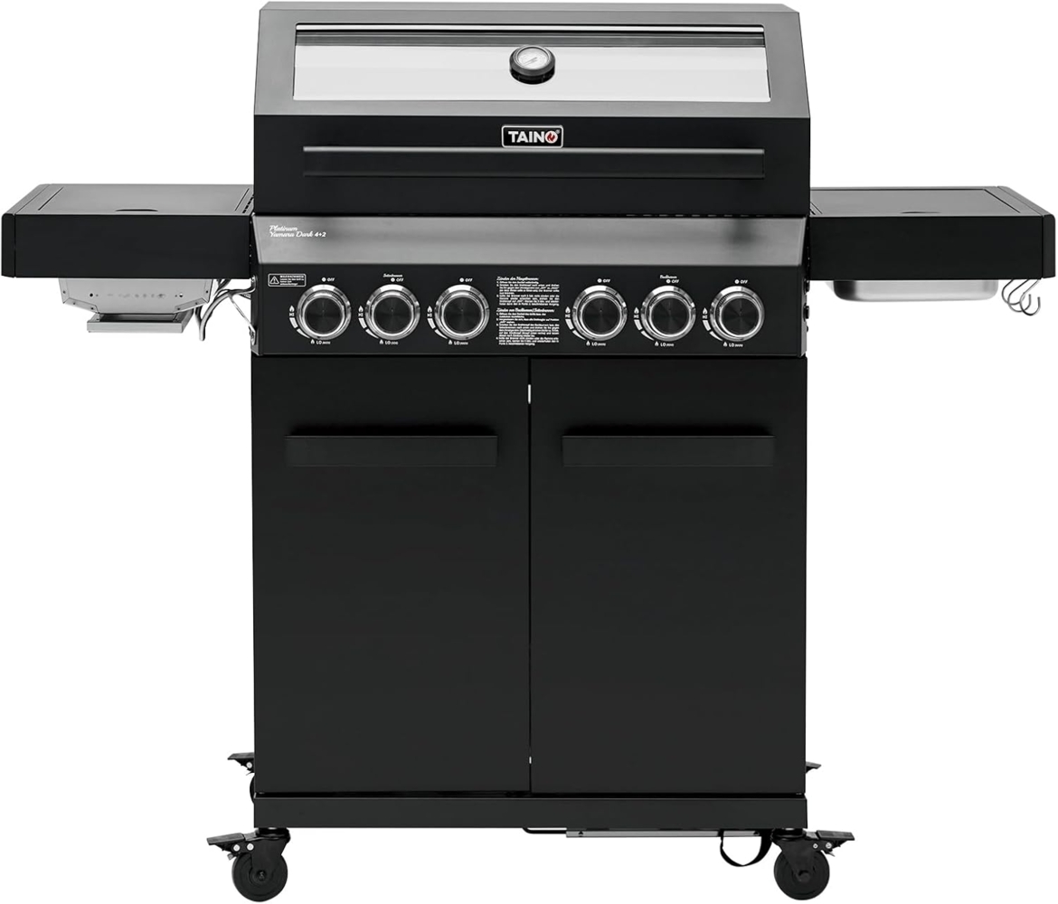 TAINO PLATINUM YAMARA DARK 4+2 Gasgrill Stahl 4 Brenner Keramik Sear-Burner Keramik Backburner Piezo-Zündung Grillrost Gusseisen Bild 1