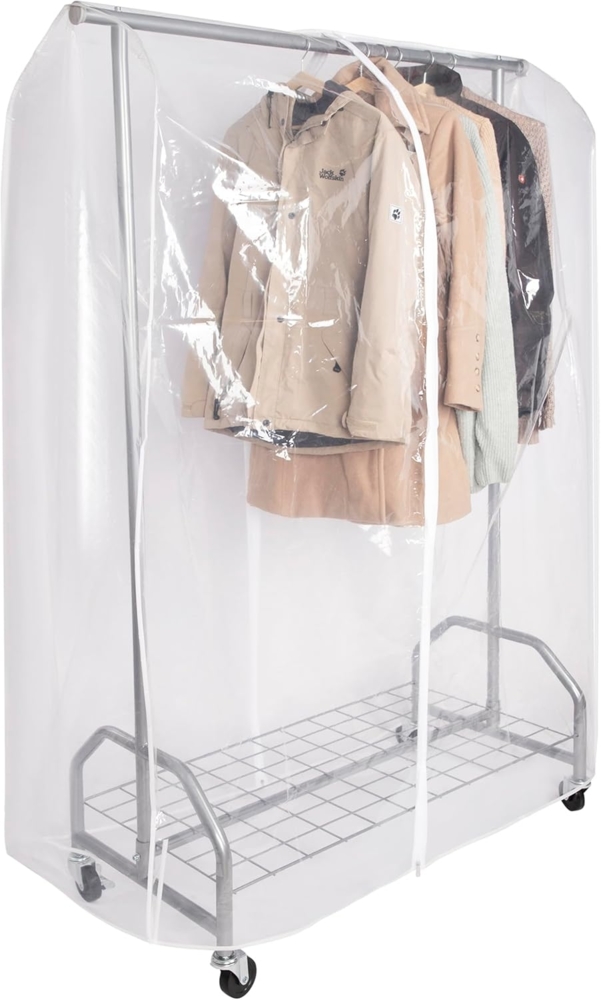 ONVAYA® Kleiderständer mit Abdeckhülle | hohe Traglast | stabil | mit Rollen und Ablagefach | bis 100 kg | Metall / Kunststoff | silbergrau | 120 x 50 x 180 cm | Schwerlast Bild 1