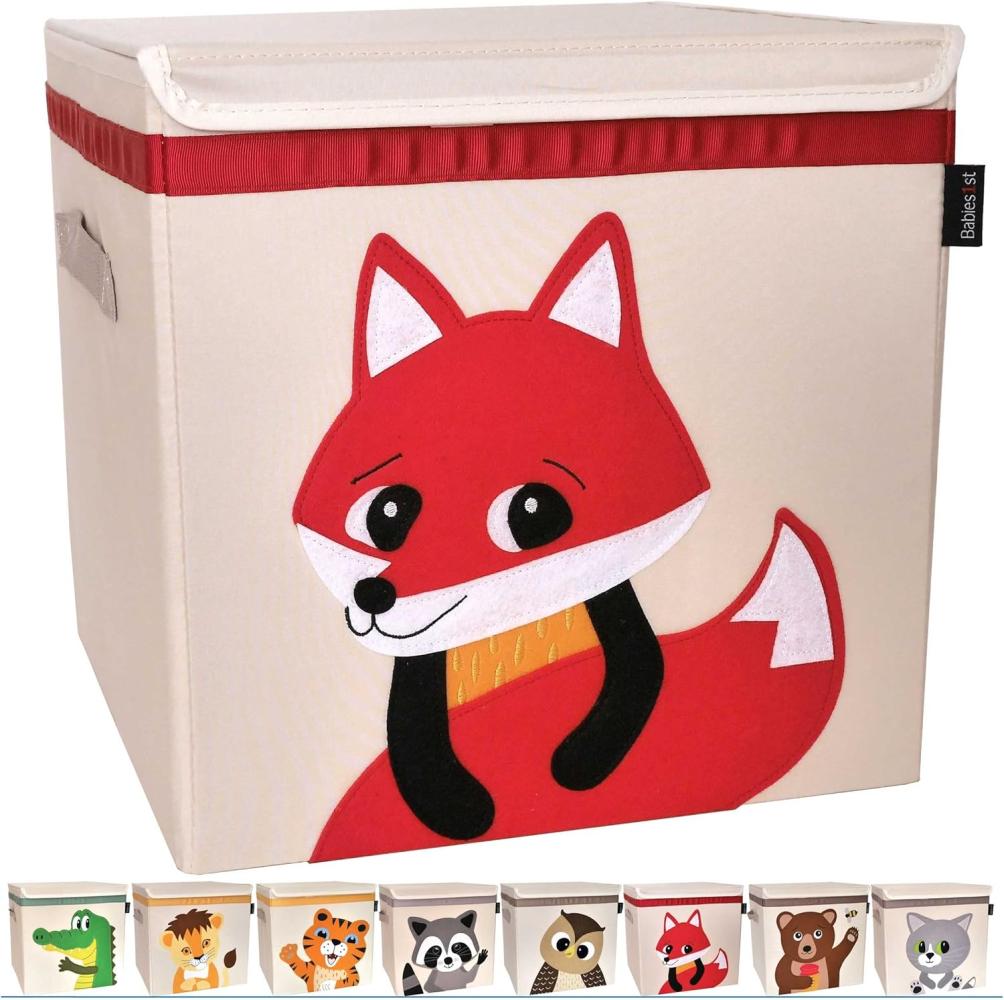 Babies1st Spielzeug Aufbewahrungsbox Kinder, mit Deckel 33x33x33 cm, Boxen für Kallax Regal, Spielzeug Aufbewahrung Kinderzimmer, robust, geruchslos und auf Schadstoffe getestet, FUCHS Bild 1