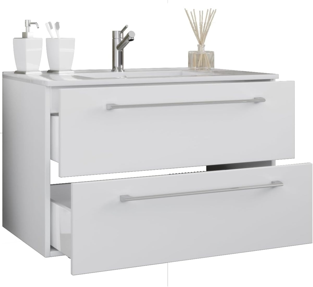 Badinos Waschbeckenunterschrank 80cm Waschbecken Unterschrank Badzimmer weiß Bild 1