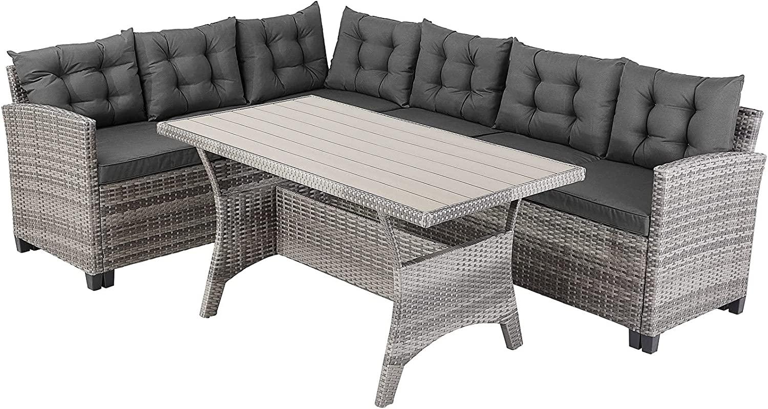 Casaria Casaria Poly Rattan Ecklounge Lissabon WPC Tisch Auflagen Garten Sitzgruppe Lounge Gartenmöbel Set Grau Bild 1