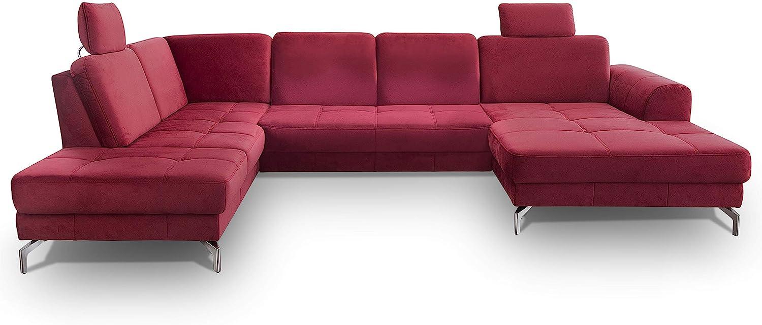 CAVADORE Wohnlandschaft Benda / Große Sofagarnitur mit XL-Longchair rechts & Federkern / Inkl. Sitztiefenverstellung & Kopfstützen / 332 x 87 x 226 / Samt: Rot Bild 1