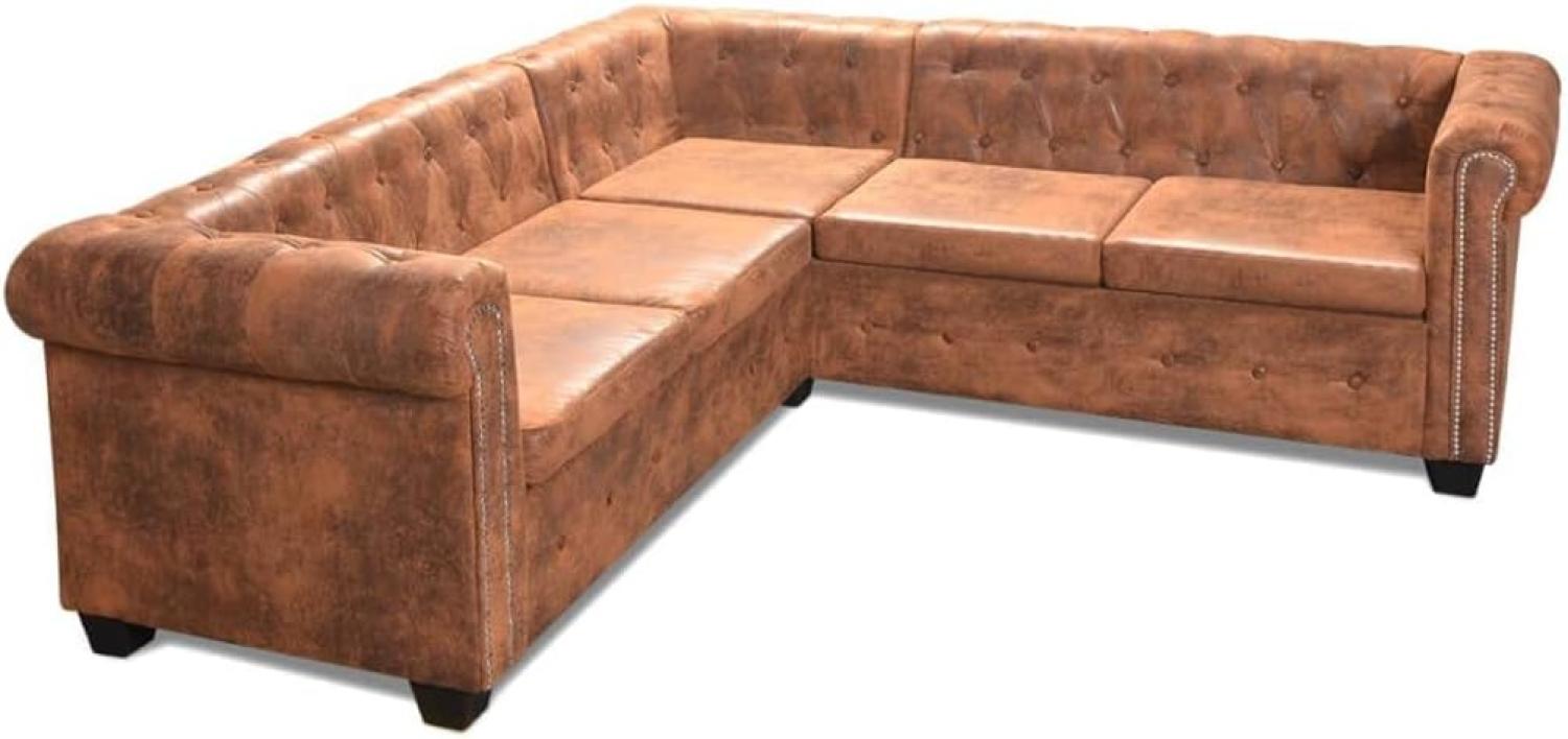 vidaXL Chesterfield-Ecksofa 5-Sitzer Kunstleder Braun 243615 Bild 1