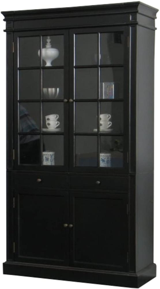 Amaretta Vitrinenschrank, Aufsatzbuffet, schwarz lackiert, antik patiniert Bild 1