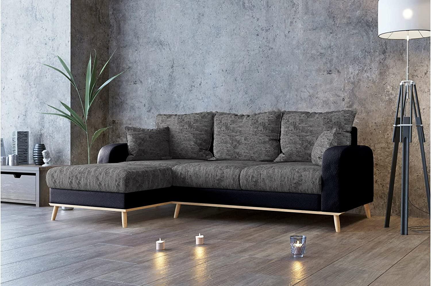 Stylefy Ontario Ecksofa Strukturstoff BERLIN Kunstleder MADRYT Grau Schwarz Links Bild 1