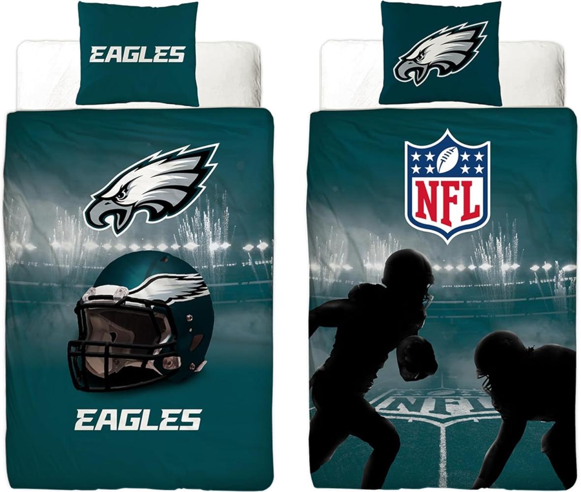 BERONAGE Wendebettwäsche NFL American Football Bettwäsche Philadelphia Eagles Linon / Renforcé, 100% Baumwolle, 2 teilig, 135x200 + 80x80 cm Bild 1