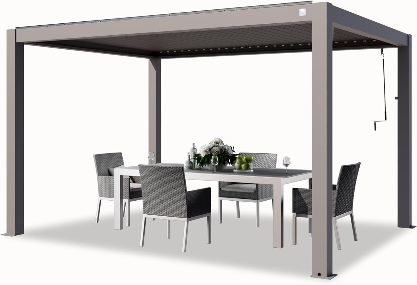 PRIMEYARD Pergola 3x4 m Aluminium Pfosten mit Lamellendach aus Aluminium graue Terrassenüberdachung Bild 1