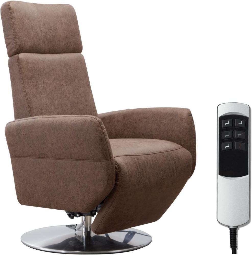 Cavadore TV-Sessel Cobra mit 2 E-Motoren / Elektrischer Fernsehsessel mit Fernbedienung / Relaxfunktion, Liegefunktion / Ergonomie M / Belastbar bis 130 kg / 71 x 110 x 82 / Lederoptik Braun Bild 1