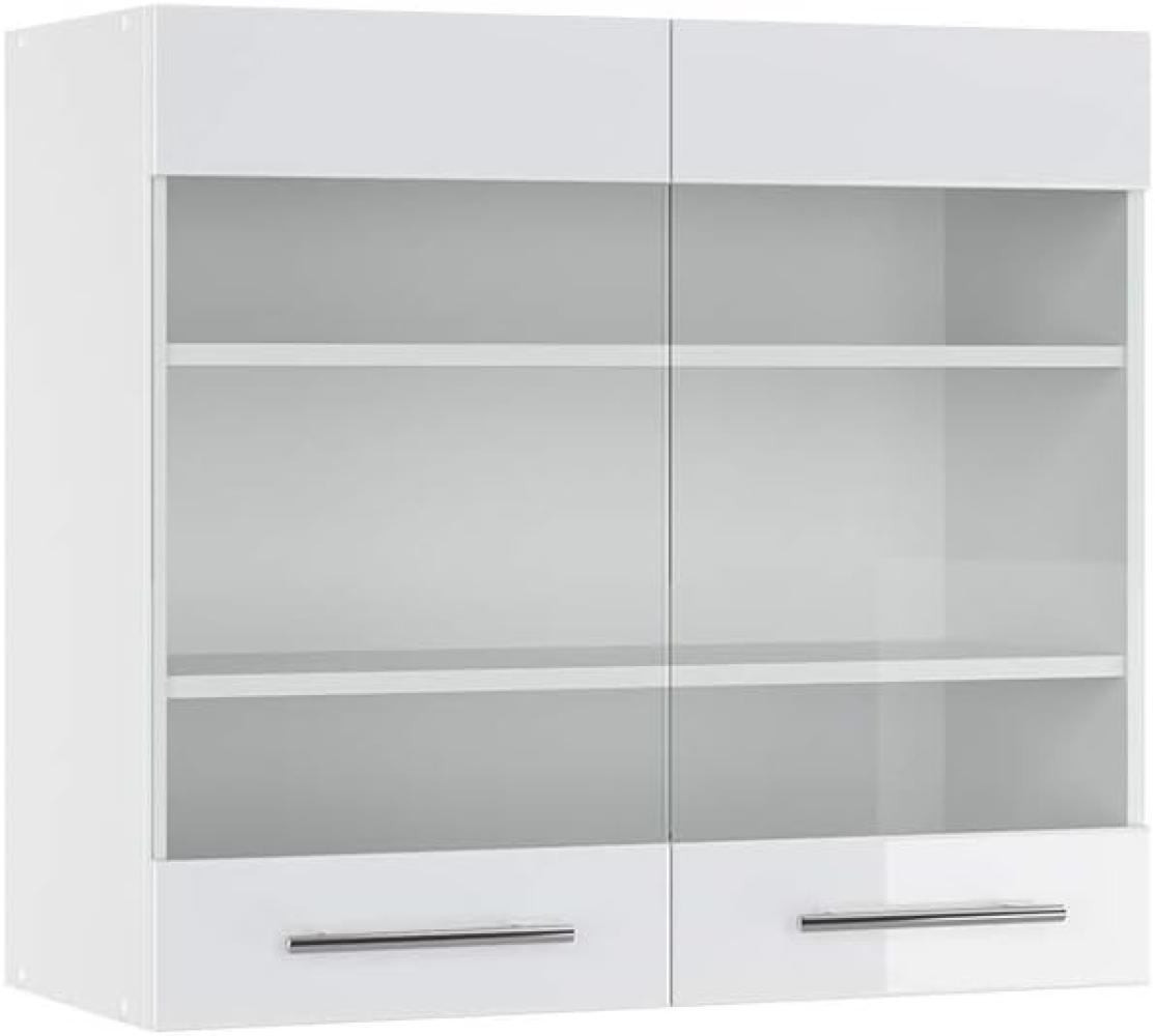 Vicco Küchenschrank Hängeschrank Unterschrank Küchenzeile Hochglanz Fame-Line (Weiß Hochglanz, Hängeglasschrank 80 cm) Bild 1