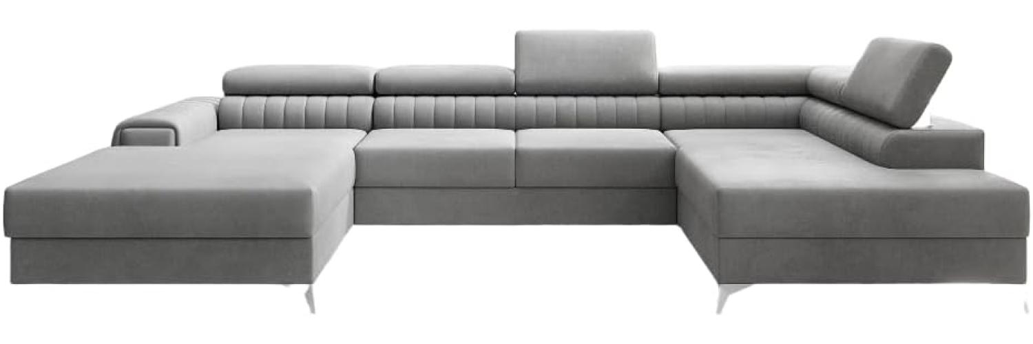 Designer Sofa Collina mit Schlaf- und Klappfunktion Samt Hellgrau Rechts Bild 1