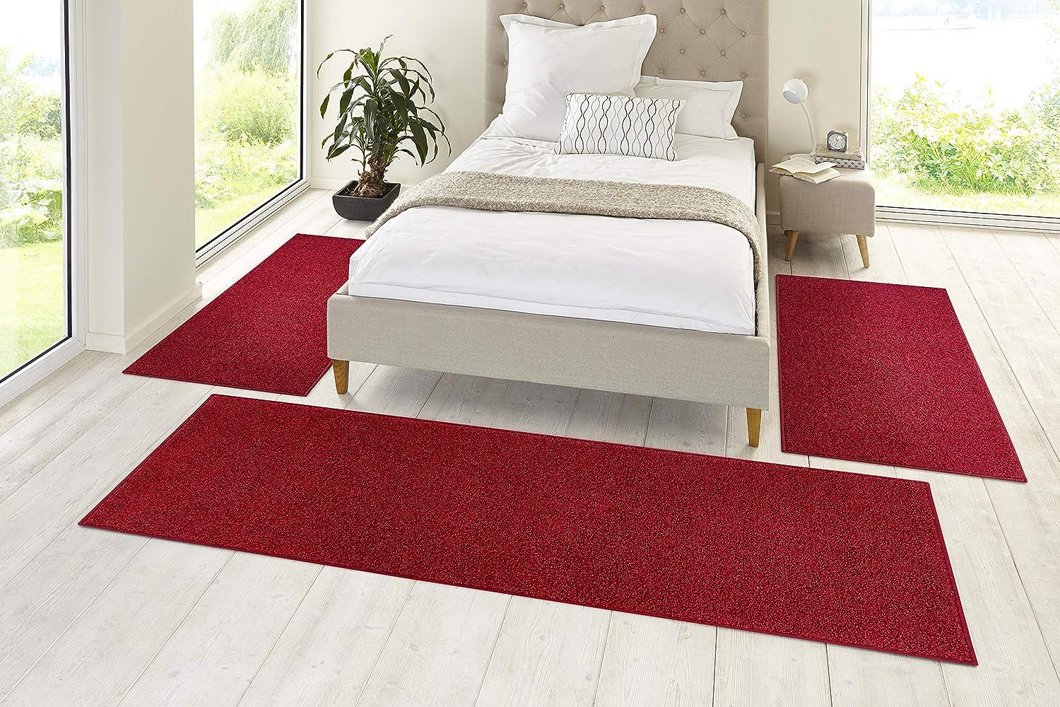 Kurzflor Bettumrandung Pure - rot - 70x140/70x140/70x230 cm Bild 1