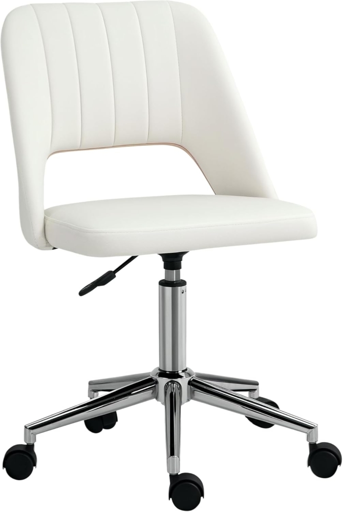 Vinsetto Bürostuhl Drehstuhl Schreibtischstuhl Höhenverstellbar 360° drehbar Jakobsmuschel-Form mit Nahtlinien-Design Schaumstoff Samtartiges Polyester Beige 49 x 54 x 79-91 cm Bild 1