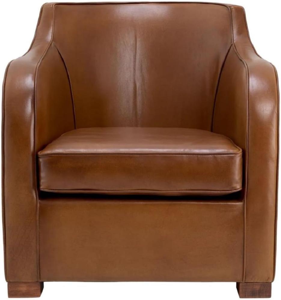 Casa Padrino Luxus Leder Sessel Braun 69 x 80 x H. 71 cm - Echtleder Wohnzimmer Sessel - Hotel Sessel - Wohnzimmer Möbel - Hotel Möbel - Luxus Qualität Bild 1