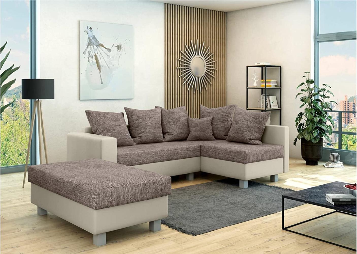 Stylefy Priamo Ecksofa Strukturstoff BERLIN Kunstleder MADRYT Hellbraun Beige Rechts Bild 1