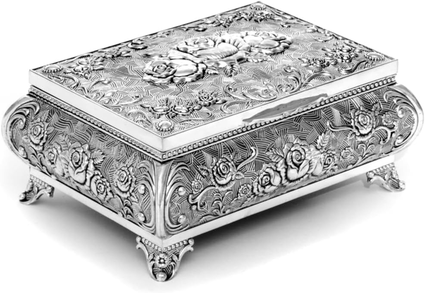 Brillibrum Schmuckkasten Schmuckschatulle Rose versilbert Schmuckkästchen Schatulle Metall Bild 1