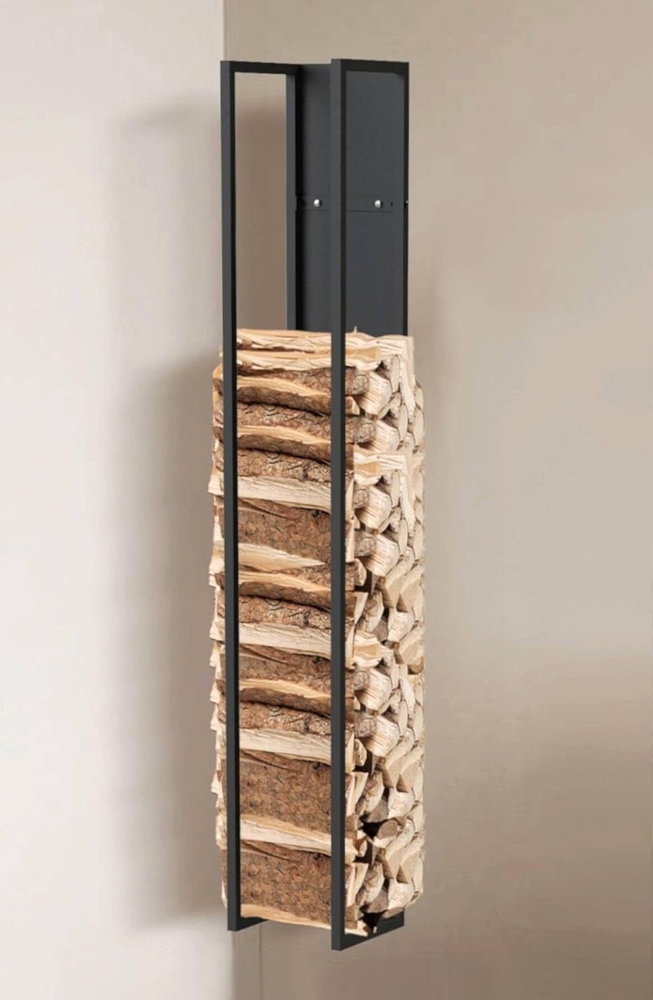 DanDiBo Kaminholzregal Innen Metall Schwarz Kaminholzständer 160 cm mit Rückwand an der Wand Hängend 96540 Holzkorb Kaminholzhalter Holzregal Bild 1