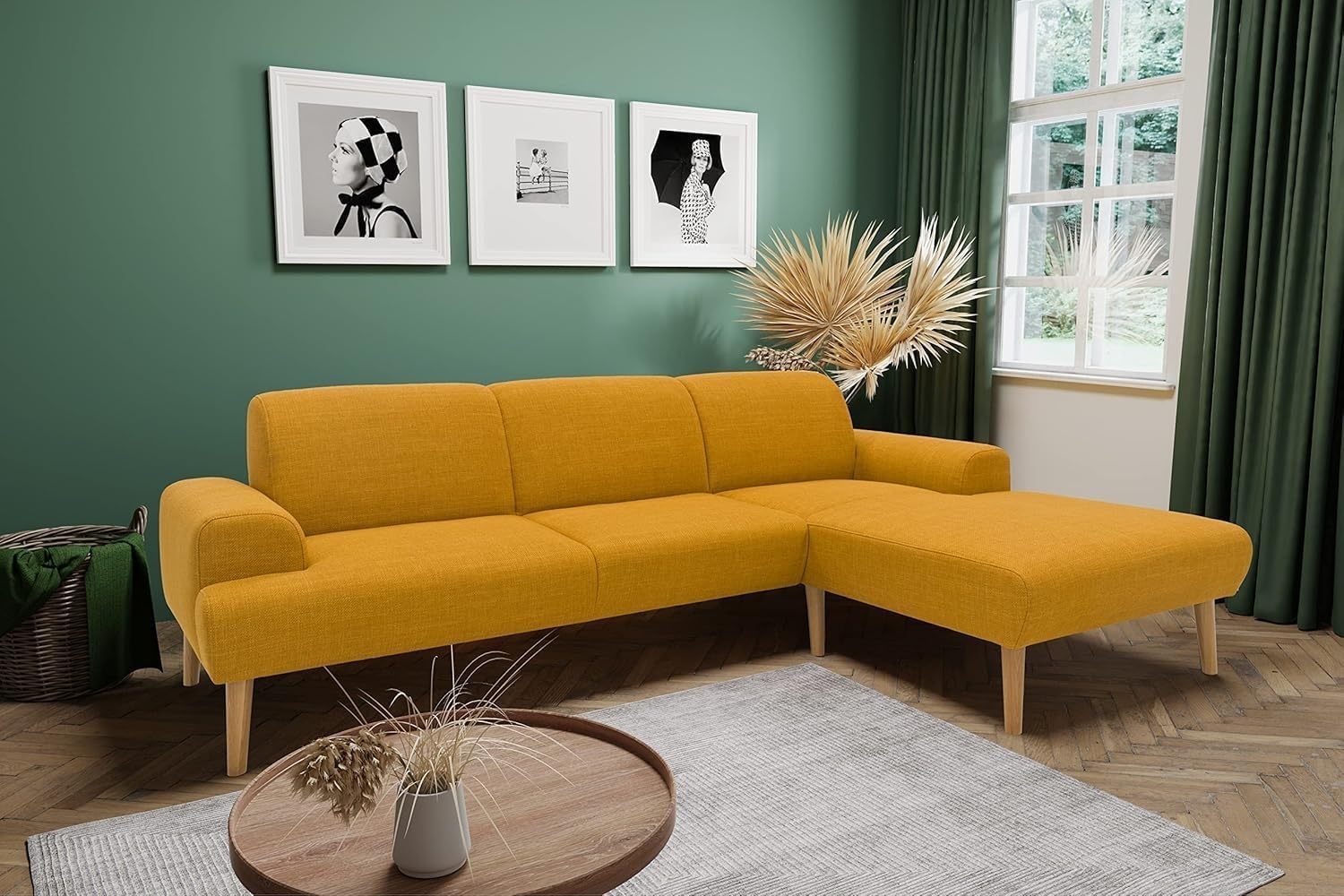 DOMO. collection Ecksofa Salinas, Sofa mit Federkern in L-Form, moderne Couch mit Holzfüßen und schwebender Optik, Eckcouch, Polsterecke, 292 x 176 x 83 cm (BxTxH), curcuma Bild 1