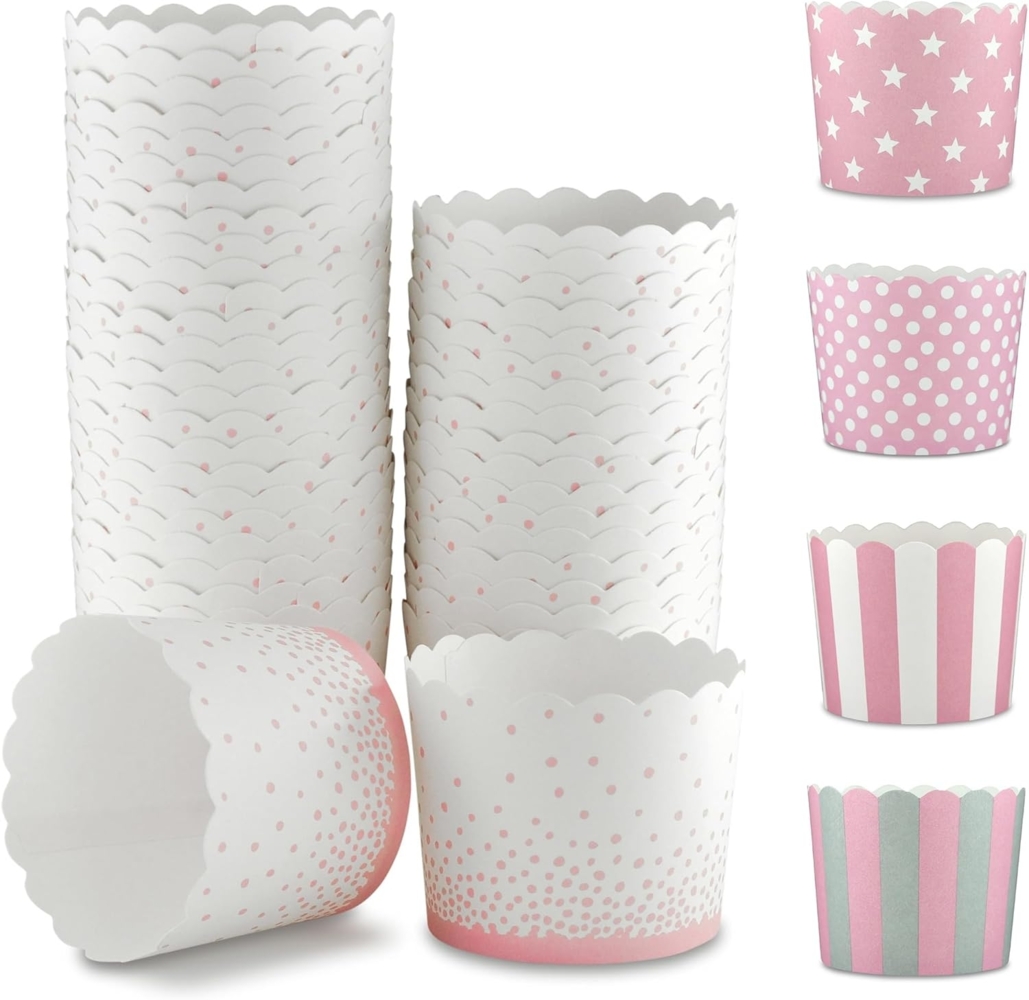 Frau WUNDERVoll Muffinform 100 Muffin Backformen weiß, rosa Konfetti Punkte, Durchmesser 6,1 cm, (25-tlg) Bild 1