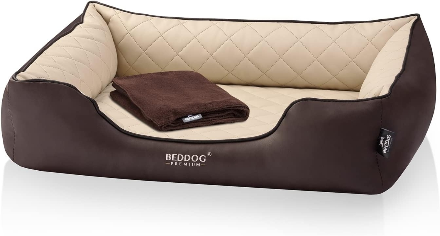 BedDog PREMIUM Orthopädisches Hundebett BUFFY, Memory Foam, Kunstleder, mit abnehmbaren Bezug MELANGE (beige/braun), L Bild 1